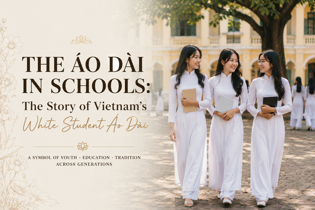 White student áo dài featured in an article about Vietnamese school uniforms