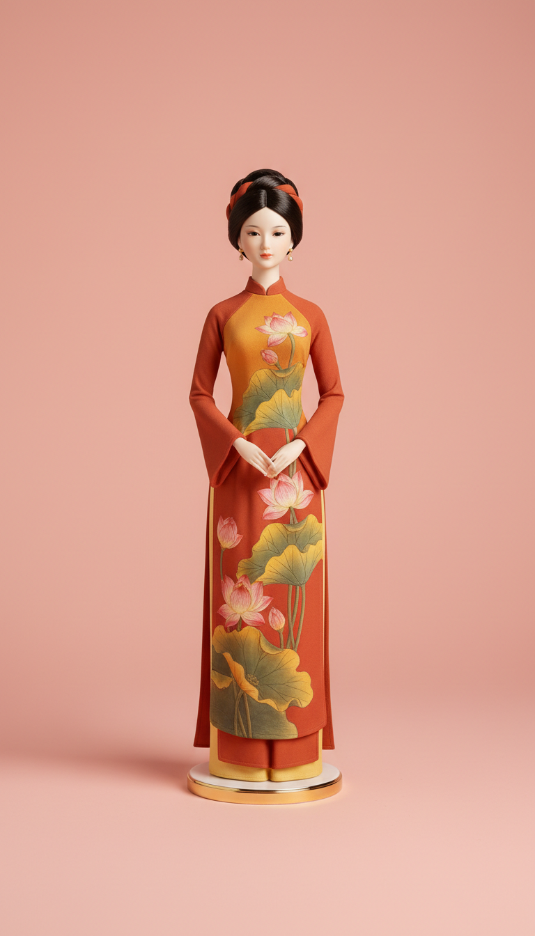 Porcelain Doll with Lotus Blossom Áo Dài